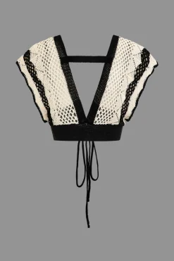 Contrast Crochet V-Neck Knit Shorts Set
