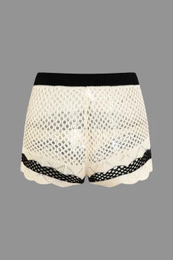 Contrast Crochet V-Neck Knit Shorts Set