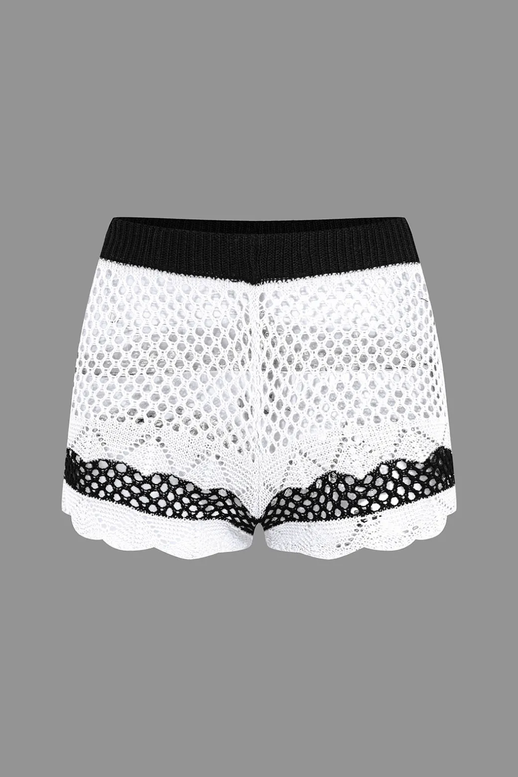 Contrast Crochet V-Neck Knit Shorts Set