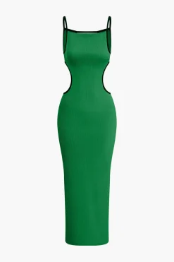 Contrast Cut Out Backless Slip Maxi Dress