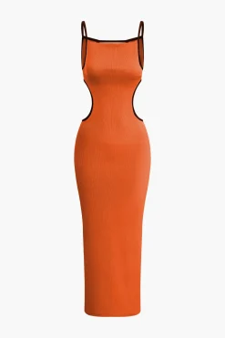 Contrast Cut Out Backless Slip Maxi Dress