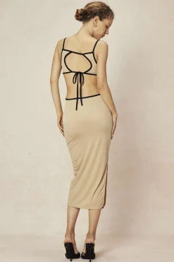 Contrast Cut Out Backless Slip Maxi Dress