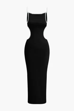Contrast Cut Out Backless Slip Maxi Dress