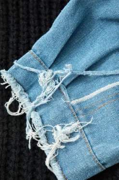 Contrast Denim Stitching Round Neck Sweater