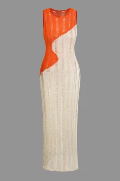Contrast Distressed Ladder Knit Dress
