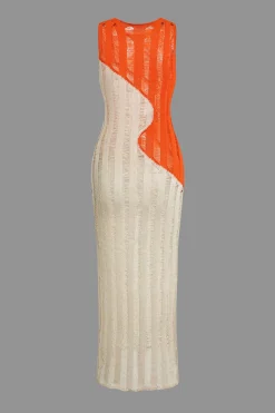 Contrast Distressed Ladder Knit Dress