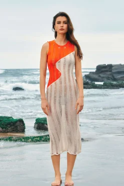 Contrast Distressed Ladder Knit Dress