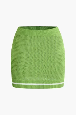 Contrast Hollow Out Tank Top And Mini Skirt Set