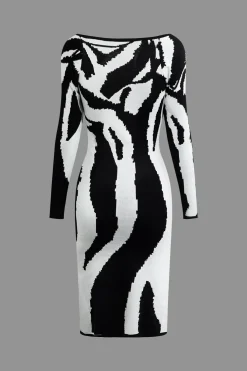 Contrast Knit Long Sleeve Dress