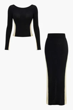 Contrast Knit Backless Patchwork Long-Sleeve Top