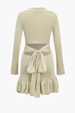 Contrast Knit Bowknot Back Pleated Mini Dress