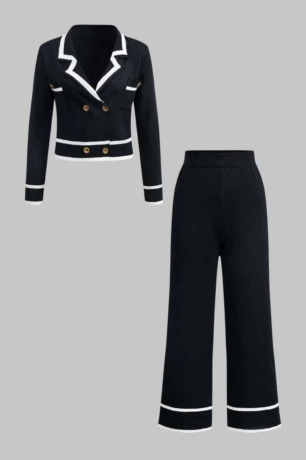 Contrast Knit Button Cardigan And Pants Set
