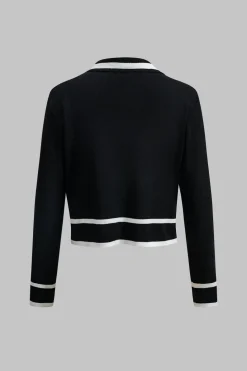 Contrast Knit Button Cardigan And Pants Set