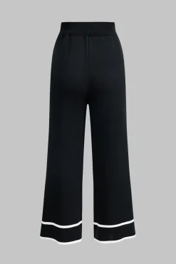Contrast Knit Button Cardigan And Pants Set