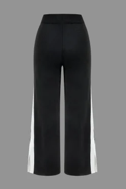 Contrast Knit Button Patchwork Top And Pants Set