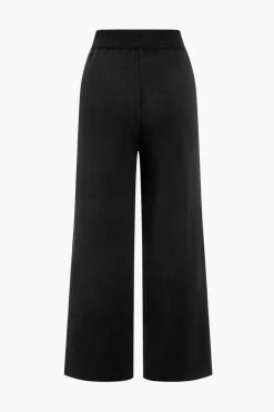 Contrast Knit Button Ruffle Top And Pants Set