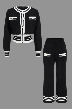 Contrast Knit Button Top And Pants Set