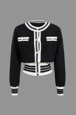 Contrast Knit Button Top And Pants Set