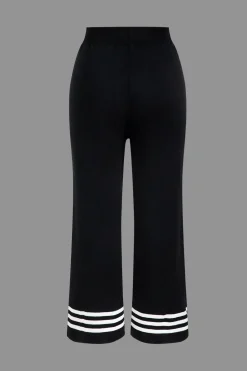 Contrast Knit Button Top And Pants Set