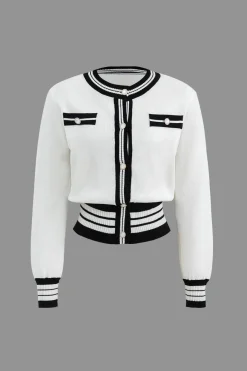 Contrast Knit Button Top And Pants Set