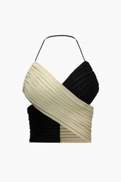 Contrast Knit Crossed Tie-Up Tank Top
