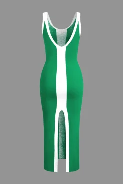 Contrast Knitted Slit Midi Dress