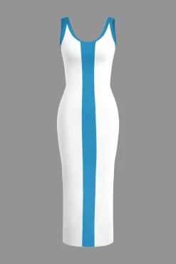 Contrast Knitted Slit Midi Dress
