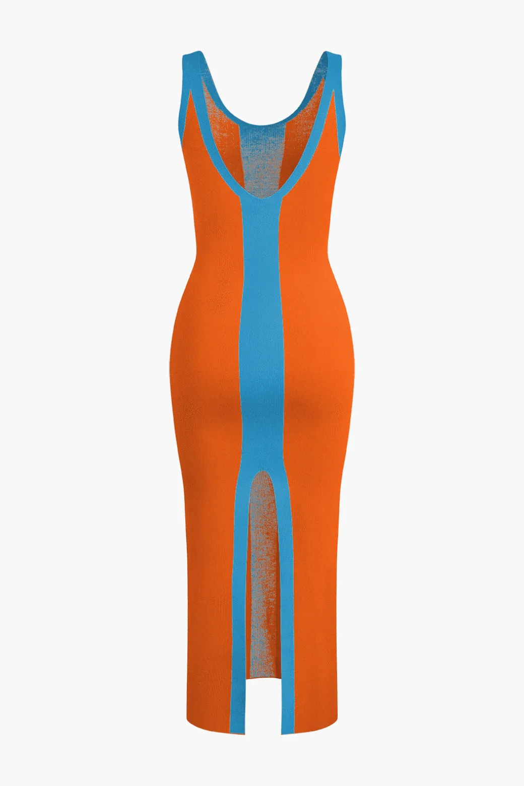 Contrast Knitted Slit Midi Dress