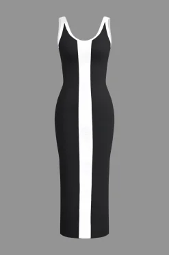 Contrast Knitted Slit Midi Dress