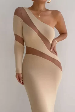 Contrast Mesh Patchwork Maxi Dress