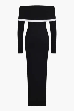 Contrast Off Shoulder Long Sleeve Maxi Dress