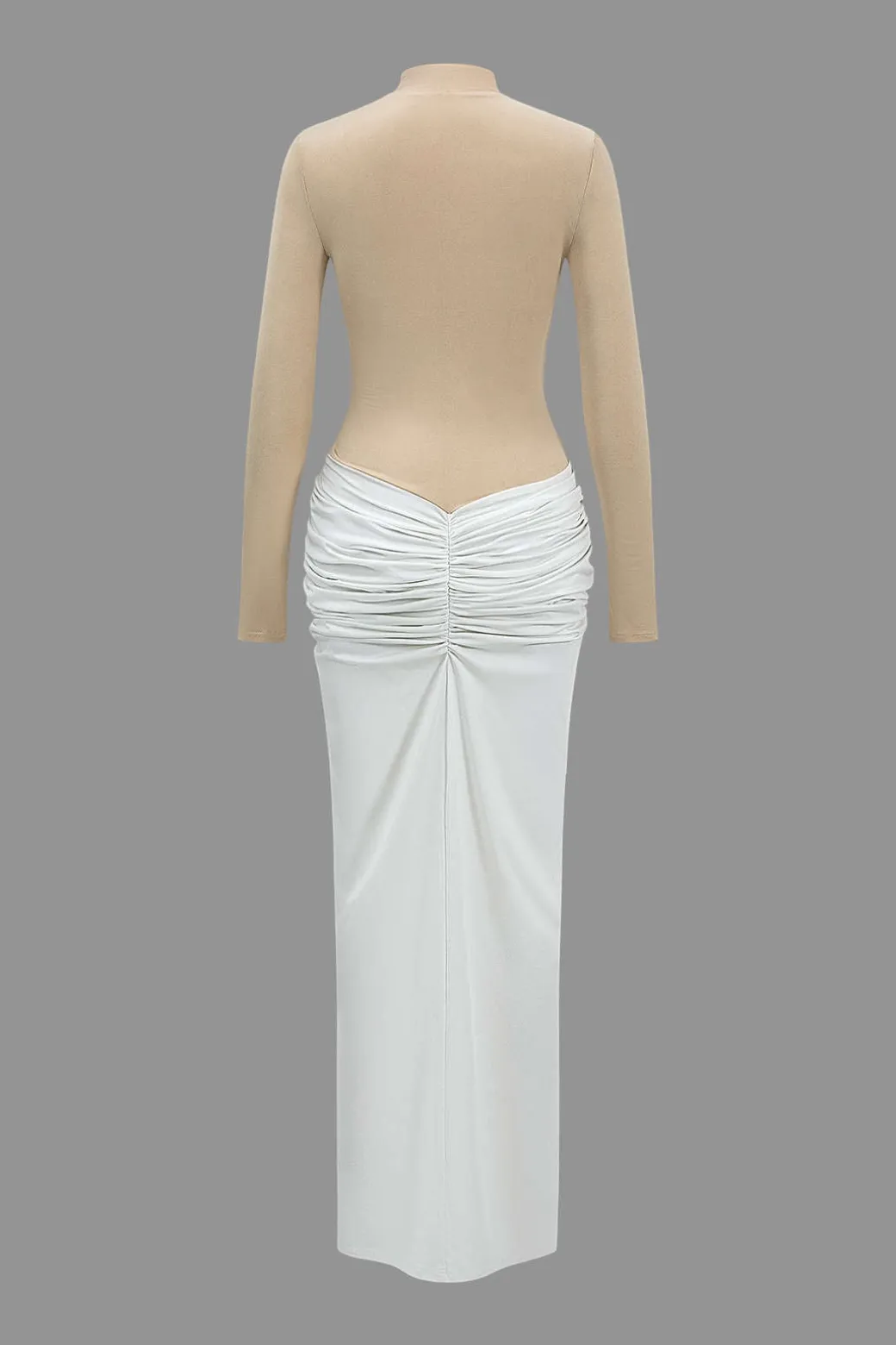 Contrast Patchwork Ruched Long Sleeve Maxi Dress