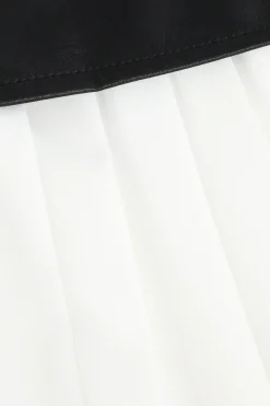 Contrast Pleated Faux Leather Midi Skirt