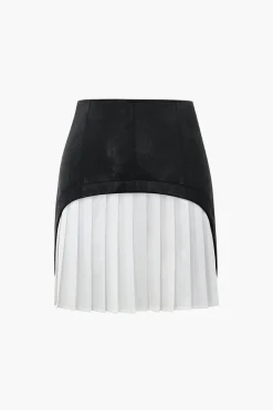 Contrast Pleated Faux Leather Mini Skirt