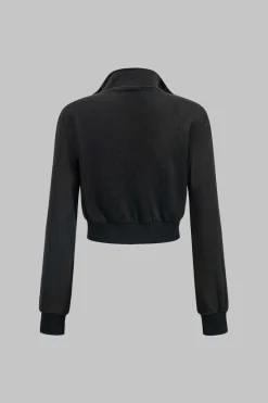 Contrast Stand Collar Zipper Jacket And Patchwork Denim Pants