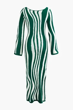 Contrast Stripe Round Neck Knit Maxi Dress