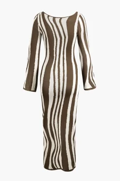 Contrast Stripe Round Neck Knit Maxi Dress