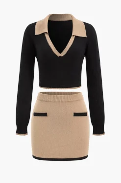 Contrast Sweater And Skirt Set