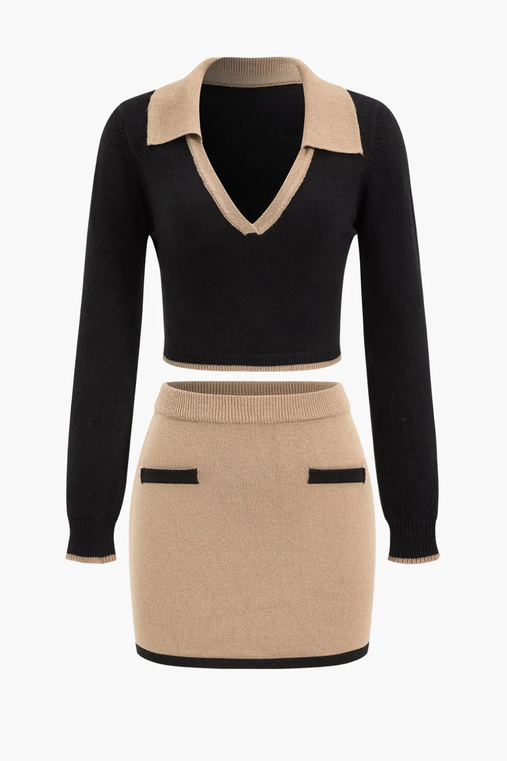 Contrast Sweater And Skirt Set
