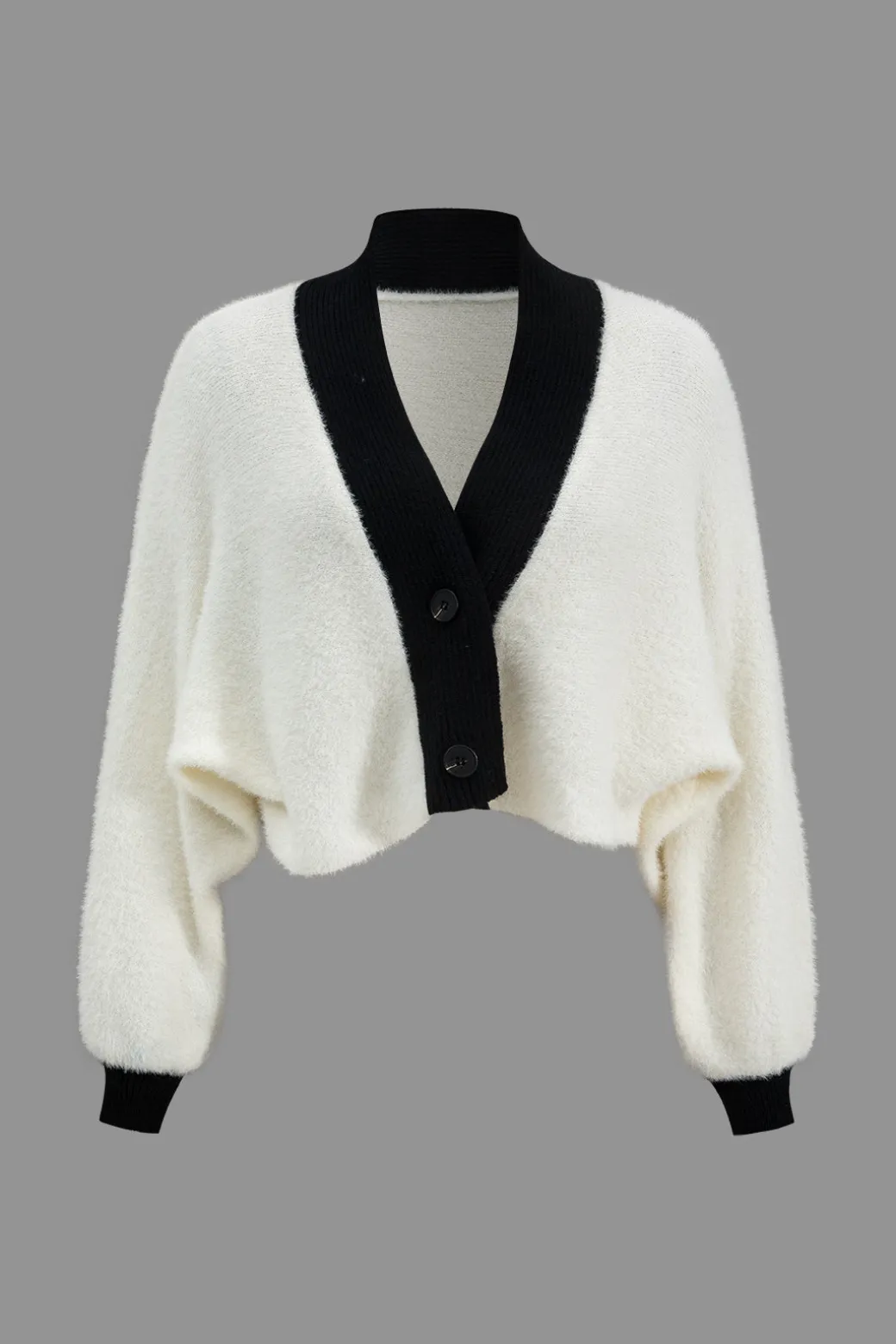 Contrast Sweater Button Cropped Cardigan And Slip Dress Set