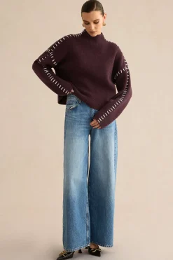 Contrast Sweater Long-Sleeve Top