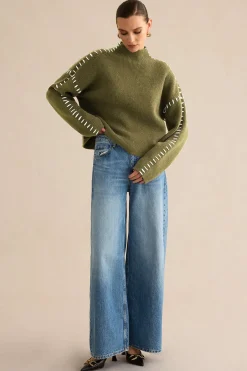 Contrast Sweater Long-Sleeve Top