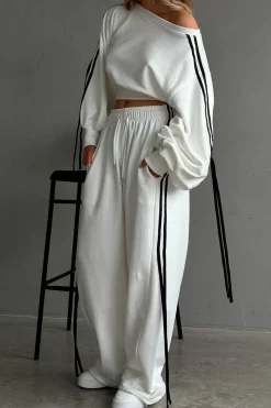 Contrast Tie-Up Wide Leg Trousers