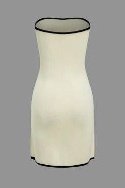 Contrast Trim Knit Tie Front Strapless Mini Dress