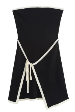 Contrast Trim Knit Tie Front Strapless Mini Dress
