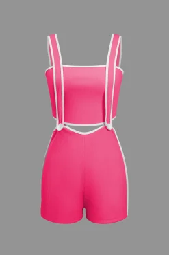 Contrast Trim Ribbed Tube Top And Shorts Set
