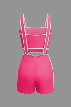 Contrast Trim Ribbed Tube Top And Shorts Set