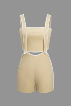 Contrast Trim Ribbed Tube Top And Shorts Set