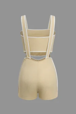 Contrast Trim Ribbed Tube Top And Shorts Set