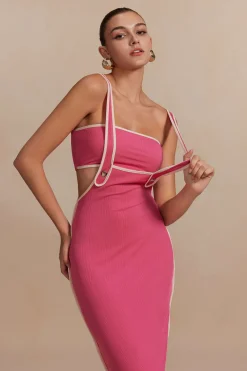 Contrast Trim Tube Top And Pinafore Dress Set